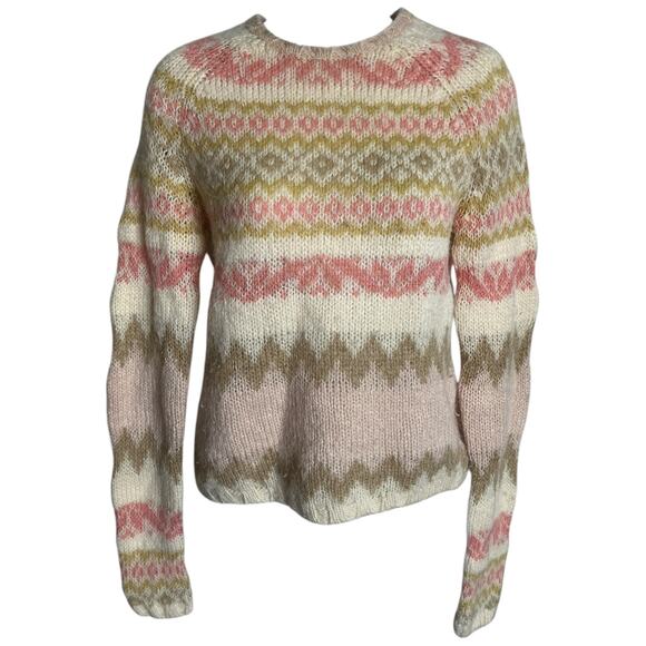 Gap Fair Isle long sleeve knit sweater pink patterned wool mohair blend medium - Picture 1 of 4